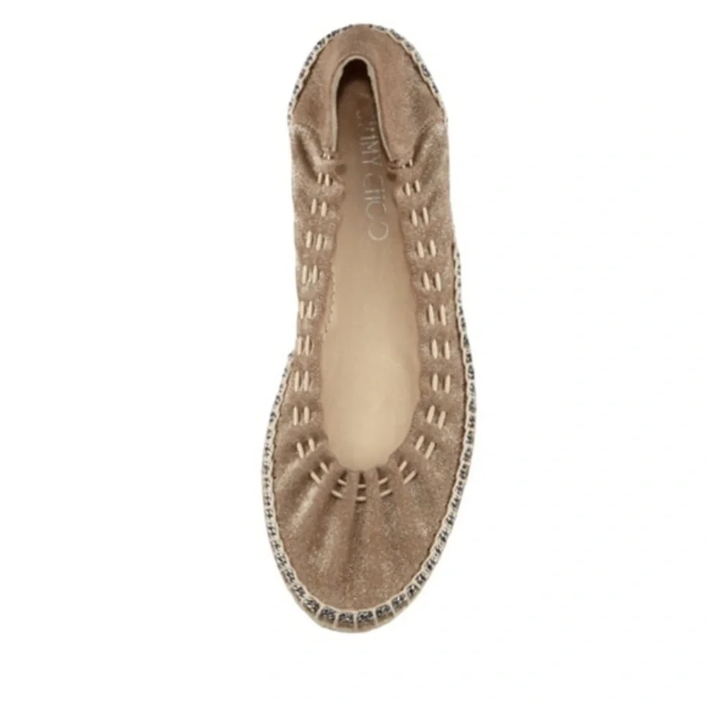 JIMMY CHOO DEENA OLD MONEY METALLIC MERMAID SHIMMER ESPADRILLE FLATS SHOES 38